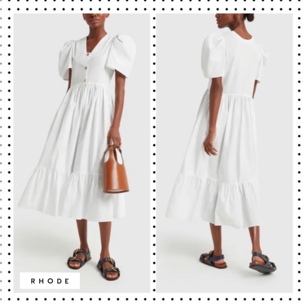 NWT RHODE - Nisha Puff-Sleeve Poplin Midi Dress M